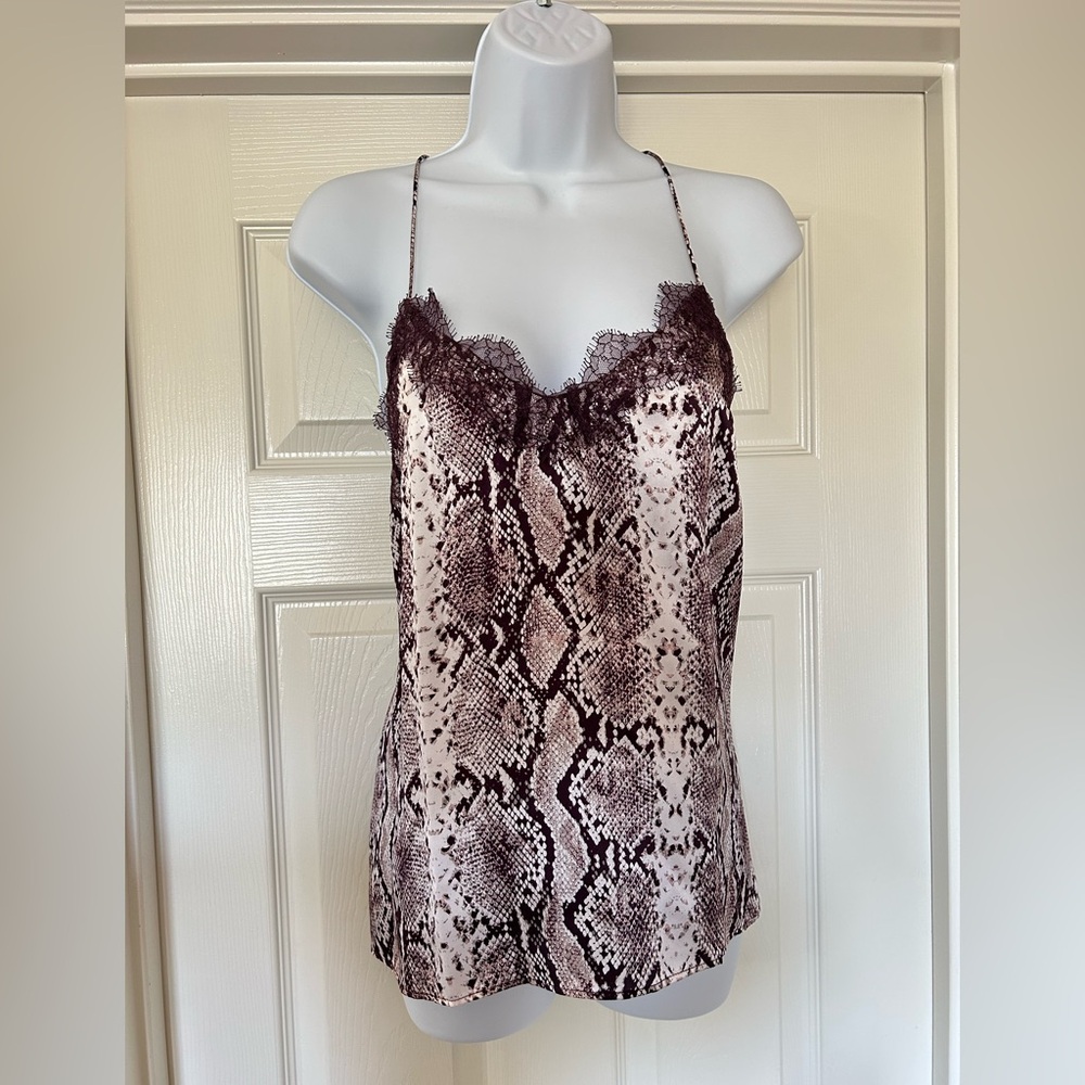 Cami NYC, size L, Berry snake print, lace and spaghetti straps.  Racerback.